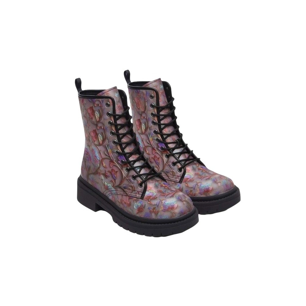 Women's Combat Boots Whimsical Floral Print Lace up Festival Fairy Boho NEW 10.5